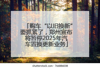 购车“以旧换新”要抓紧了，郑州宣布将暂停2025年汽车置换更新业务